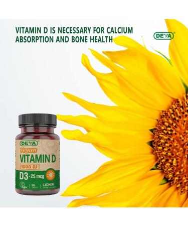 Deva Vegan Vitamin D3 Supplement - 1000 IU - Lichen Plant Derived - 90 Tablets - 2 Pack - Buy Online on GoSupps.com