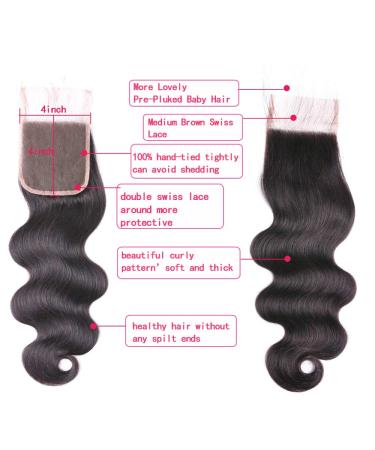 ALLRUN Brazilian Body Wave Human Hair Bundles with Closure - 20 22 24 + 18 Inch Free Part Lace Closure - 100% Unprocessed Virgin Hair - Buy Online on GoSupps.com