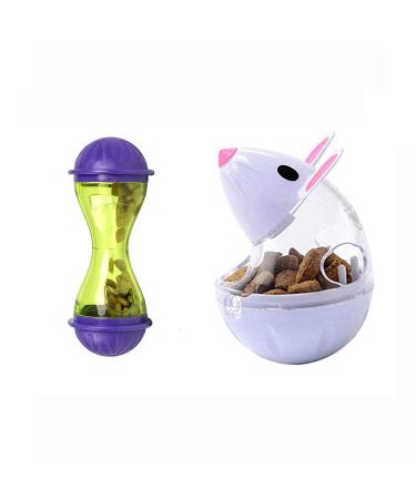 Ueeqito 2Pcs Cat Food Dispenser Cat Treat Toy Feeder Toy for Interactive IQ Treat Training Mouse Shape Tumbler (White Purple)