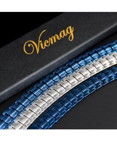 Vicmag Men Titanium Steel Magnetic Bracelet - Double Row 3500 Gauss Wristband with Adjustment Tool - Silver 4 Elements - Jewelry Gift Box - Buy Online on GoSupps.com