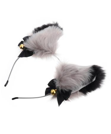 MERRYHAPY Cat Ear Bell Headband Rat Cat Ears Headband Grey Ears Cosplay Headband 1920s Headdress Bell Hairband Costumes Red Cat Ears Tail Grey Headband Dog Hair Jewelry Ear Hair Hoop Fabric