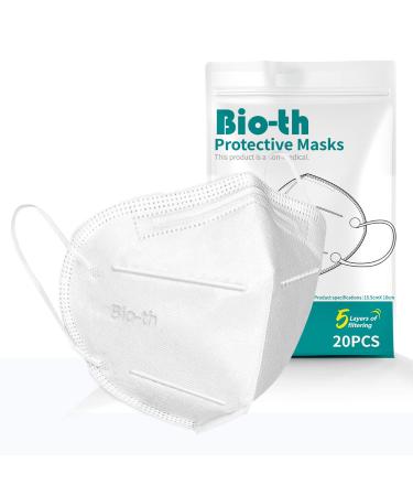Bio-th KN95 Face Mask Reusable, Disposable Masks, Protection for Dust Pollen, 20 Pack