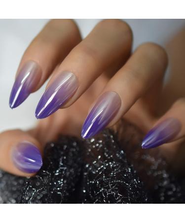 24 Medium Almond Shimmering Ombr Artificial Fingernails - Translucent High Gloss for Women & Girls | Perfect for Dates & Parties - Buy Online on GoSupps.com