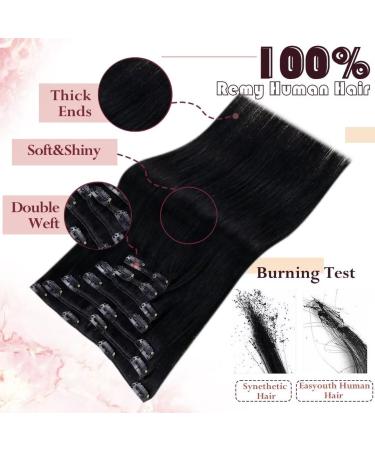 Easyouth Jet Black Clip in Hair Extensions 16 Inch 120g 7Pcs Double Weft Human Hair - Natural Soft & Real Clip ins #1 - Buy Online on GoSupps.com