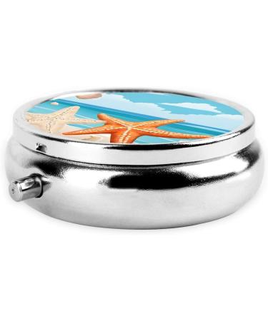 Seashells Sand Round Pill Box - 3 Compartment Portable Travel Medicine Organizer | Mini Decorative Pocket Purse for Vitamins & Tablets - Buy Online on GoSupps.com