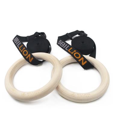 Wooden Gymnastic Rings,5BILLION Olympic Rings with Adjustable Straps 2x15ft,Wood Gym Rings for Home Gym Full Body Workout,Quick Install Cam Buckle,1500lbs Supported Black-32mm 32mm diameter(1.25")