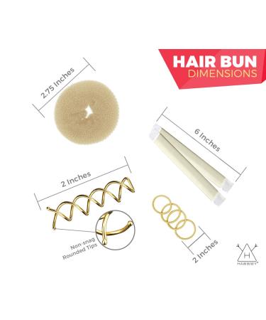Hawwwy Hair Bun Maker Kit - Easy Fast Tool for Women, Girls, Kids - Gold Large Donuts, Snap & Roll, Spin Pins - Blonde - Buy Online on GoSupps.com