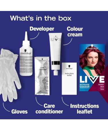 Schwarzkopf LIVE Intense Colour Berry Red Permanent Hair Dye 044 Long Lasting Red Hair Dye with Built-In Vibrancy Serum Berry Red Hair Dye for up to 100% Grey Coverage - Buy Online on GoSupps.com