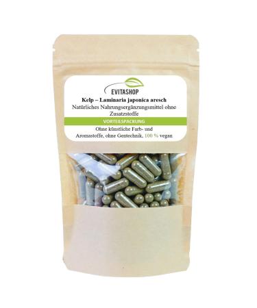 Kelp - Brown Algae - Laminaria Japonica - high -dosed - with natural iodine - raw food quality 180 Vega capsules without additives - contains 454 g iodine per capsule for a balanced iodine supply