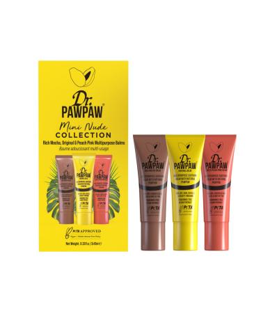 Dr.Pawpaw Mini Nude Collection Lipbalms - 3 vegan lip care in the gift set original & with color for dry lips as blush or bronzer natural ingredients from the tube 25ml