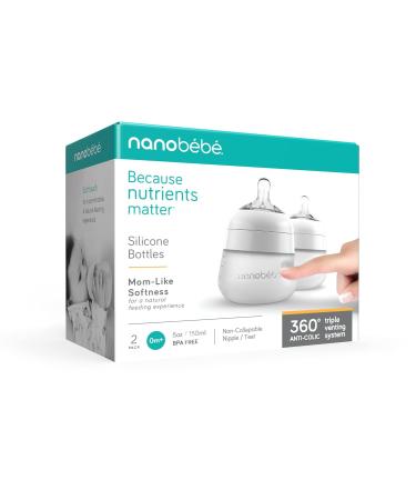 Nanob b Flexy Silicone Baby Bottle Anti-Colic Natural Feel Non-Collapsing Nipple Non-Tip Stable Base Easy to Clean 2-Pack White 5 oz White 5 Ounce 2-Pack - Buy Online on GoSupps.com