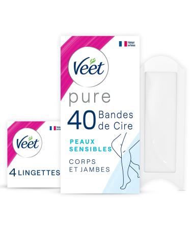 Veet Pure 40 Cold Wax Strips for Body and Legs - Sensitive Skin - Recommended by Dermatologists - Long-Lasting Hair Removal