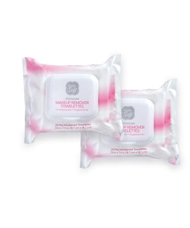 Simply Soft Makeup Remover Wipes, Premium Facial Cleansing Towelettes, Fragrance-Free, Hypoallergenic, pH Balanced, 25 ct. (2 Flip-top Packs) Unscented