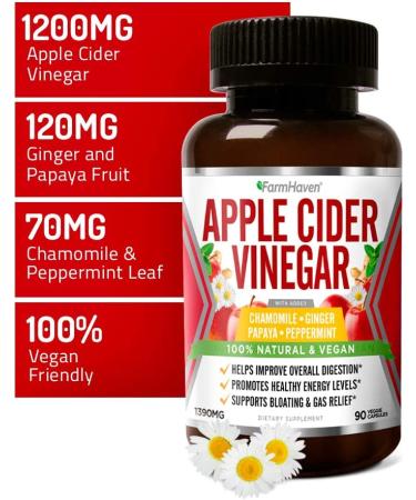 Apple Cider Vinegar Capsules with Ginger, Papaya & Chamomile | 1390mg | Digestion, Energy & Immunity Support | Relieves Gas & Bloating | Non-GMO Natural Formula | 90 Capsules - Buy Online on GoSupps.com
