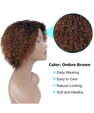 Short Ombre Kinky Curly Wig for Black Women - Glueless Human Hair Wig with Bangs - Buy Online on GoSupps.com