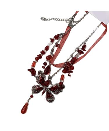 Oralgos Elegant butterfly necklace with fringes daily wearing butterfly fringe zirconal necklace wedding jewelry gift for women alloy fabric and acrylic