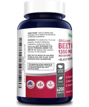 NusaPure Beet Root 350mg Organic Tablets - 200 Vegetarian USDA Non-GMO & Gluten-Free with Black Pepper - Buy Online on GoSupps.com