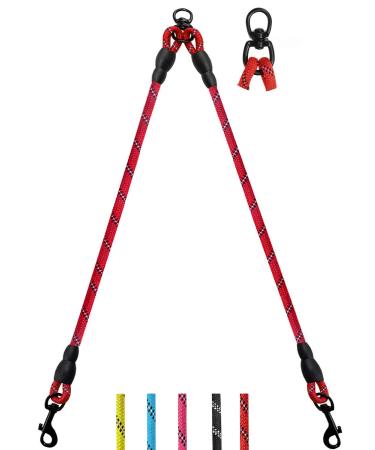 DDSCOLOUR Double Dog Leash Coupler No Tangle 360 Swivel Reflective Double Lead Dual Two Dog Lead Splitter fo Fits Small Medium Large Dogs 30 inch(Diameter:0.8-1.2cm) Red 0.39"(1.0cm) Red