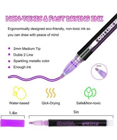 Double Line Markers Outline Pens Set - 12 Glitter Colors for DIY Art, Card Making, Lettering & Craft Projects - Buy Online on GoSupps.com