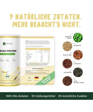 Vetain Vegan Protein Vanilla | Organic Allergen-Free Protein Powder | 600g - Delicious & Naturally Tolerated - Buy Online on GoSupps.com