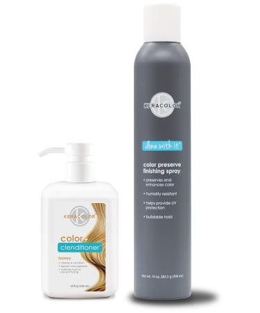 KERACOLOR Kit of 3-in-1 (Cleanse + Conditioner + Color) Honey Semi-Permanent Hair Dye and Finishing Hair Spray 10oz