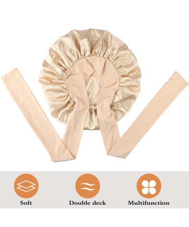 Satin Silk Bonnet Sleep Cap for Curly Hair | Double Layer Hair Bonnet with Stretchy Tie Band | Gold Large for Women - Buy Online on GoSupps.com