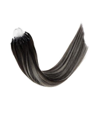 LaaVoo Microring Extensions - Real Hair Ombre Balayage Black & Silver | 45cm Cold Fusion Micro Ring Remy Hair Extensions | 1g/s | 50g #1/Silver - Buy Online on GoSupps.com