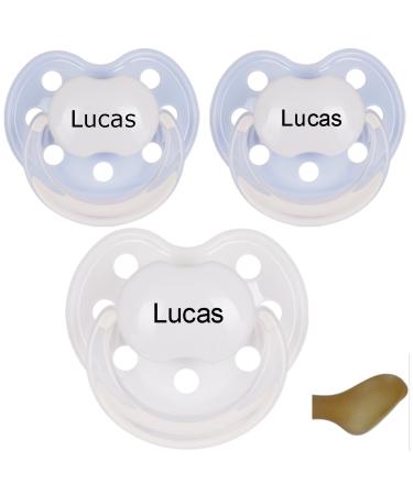 BabyNova pacifier with name anatomical latex size 1 (pack of 3) (2x light blue + 1x white)