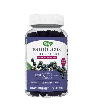 Natures Way Sambucus Elderberry Immune Support Gummies*, Elderberry with Vitamin C, Vitamin D and Zinc, 100 Gummies 100 Count (Pack of 1)