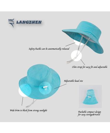 LANGZHEN Baby Girls Beach Sun Hat - Adjustable Wide Brim Toddler Kids Play Hat with Chin Strap in Light Blue XL - Buy Online on GoSupps.com