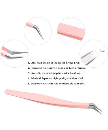 Premium Pink Stainless Steel Curved Tip Eyelash Extension Tweezers - Independent Professional Eyelash Tweezers by Fadvan (Feather Form) LW-JY - Ideal for Precision Application - Buy Online on GoSupps.com