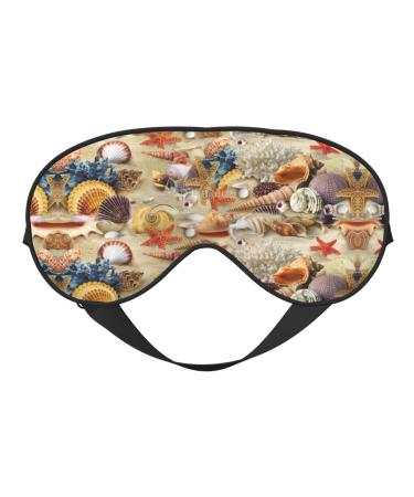 SSIMOO Sea Star Seashell Sandy Beach Theme Sleep Mask-Adjustable Breathable Fashionable Eye Mask for A Comfortable Sleep Experience Black