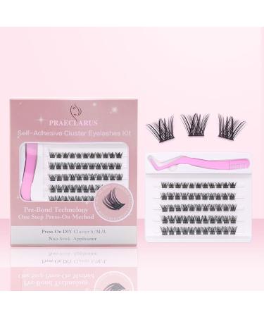 Waterproof Fluffy Cluster Eyelash Clusters No Glue Lashes Press on Lashes Self Adhesive Eyelashes Pre-glued Glueless Lashes Clusters Eyelash Extensions Kit Natural Lash (PRE21)