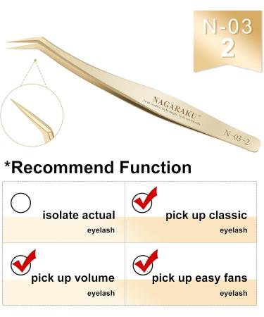 Nagaraku Precision Tweezers for Eyelash Extensions - Gold Long Lace Bent for Volume & Simple Fan - Stainless Steel (N-03-2) - Buy Online on GoSupps.com