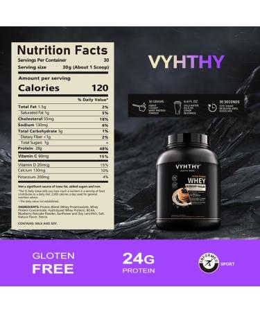 VYHTHY Blueberry Pancakes Flavored Whey Protein Powder 24g Protein per Serving Fast-Absorbing Concentrated whey Protein Low Sugar Gluten-Free Natural Flavor 2 lbs/32 oz. - Buy Online on GoSupps.com