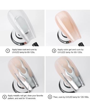 Erinde Silver Metallic Nail Polish Gel Mirror Effect Nail Polish Gel Set 3D Gorgeous Long Lasting Nail Gel Quick Dry Silver Painting Gel Nail Liner Painting DIY Nail Glitter with 3 Brushes yellow - Buy Online on GoSupps.com