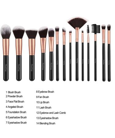 Rose Golden 14-Piece Makeup Brush Set with Blender Sponge and Cleaner - Cruelty-Free Synthetic Kabuki Brushes for Foundation, Powder, Blush, Eyeshadow - Premium Brochas De Maquillaje - Buy Online on GoSupps.com