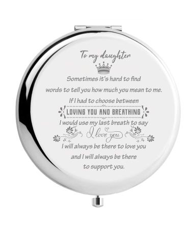 CREATCABIN Daughter Mirror Compact Stainless Steel to My Daughter from Mom Dad Personalized Mini Pocket Makeup Travel Engraved Mirrors Silver for Purse Christmas Birthday Graduation Wedding Gifts