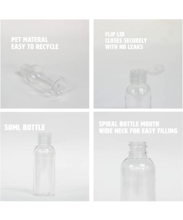 Palm Safe Plastic 50ml Travel Bottles with Flip Cap - 10 Pack PET002 Clear - Buy Online on GoSupps.com