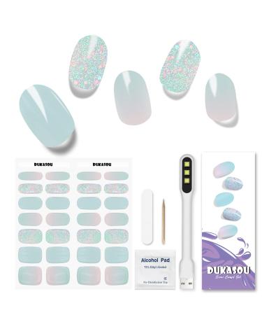 DUKASOU Semi Cured Gel Nail Strips  28pcs Real Nail Polish Art Stickers/Wraps with UV/LED Light  Includes Prep Pads  Nail File & Wood Stick  Sticker Nails for Women Girls Kids Diy Decorations Birthday Party Favor Gifts(L...