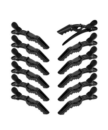 12Pcs Hair Clips for Styling Sectioning - Wide Teeth Double Hinged Design Professional Salon Quality Alligator Hair Clips (black)