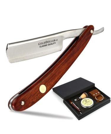 Straight Razor GOLD DOLLAR Wooden Handle Retro Shaving For Men & Barber Shaving Ready Without Stabilizer
