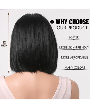 Esmee Short Straight Black Bob Wig 12 Shoulder Length Synthetic for Women - Daily Party & Cosplay Use - Pack of 1 - Buy Online on GoSupps.com