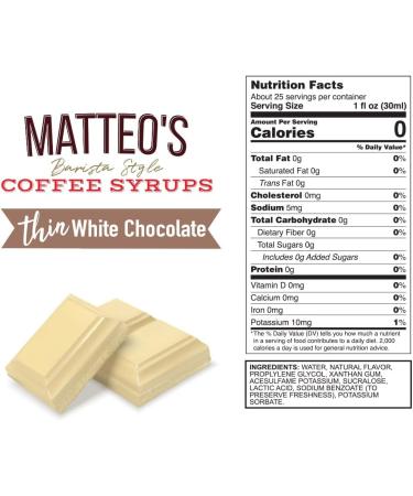 Matteo's Barista Style Sugar Free Coffee Syrup - 4 Flavor Variety Pack No Calorie & Sugar Free Coffee Flavoring Syrup White Chocolate Delicious Coffee Syrup 0 Calories - Buy Online on GoSupps.com
