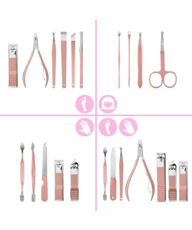 Jomverl 16-in-1 Manicure & Pedicure Kit with Leather Travel Case - Nail Clippers & Tools for Men and Women in Rose Gold Pink - Buy Online on GoSupps.com