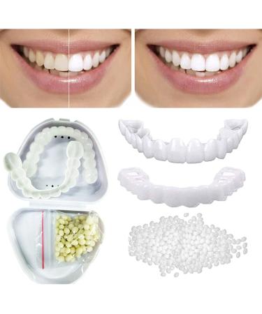 Giural Temporary Deans 2 Pairs of Cosmetic Dentistry Snap on Instant Perfect Smile Comfort Fit Flex Teeth Veneers Teeth Cosmetic Stickers Tooth One Size Fits All with Box
