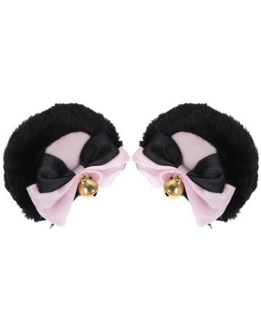 KALLORY 1 Pair Bear Ear Hair Clip Headband Hair Clips Hair Clip for Women Hair Bows Miss Lolita Hand Made Black Pink
