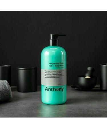 Anthony Invigorating Rush 2-In-1 Body Wash & Shampoo 32 Fl Oz - Pine Wood Scent with Eucalyptus Extract - Canadian Balsam & Birch Leaf - Pack of 1 - Buy Online on GoSupps.com