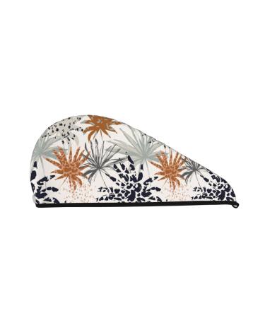 Hair Towel Wrap Hair Drying Towel with Button Towel Turban Head Towel to Dry Hair Quickly (Tropical Leaves)