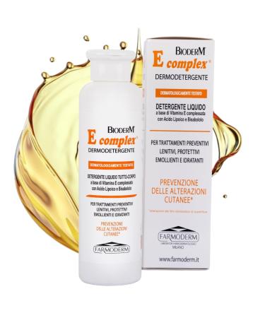 BIODERM BIODERMOCOSMETICI Bioderm E Complex Dermodetergent - Liquid Cleanser with Vitamin E Lipoic Acid and Bisabolol | For Dry Sensitive or Thickened Skin | Daily Hygiene | 250 ml